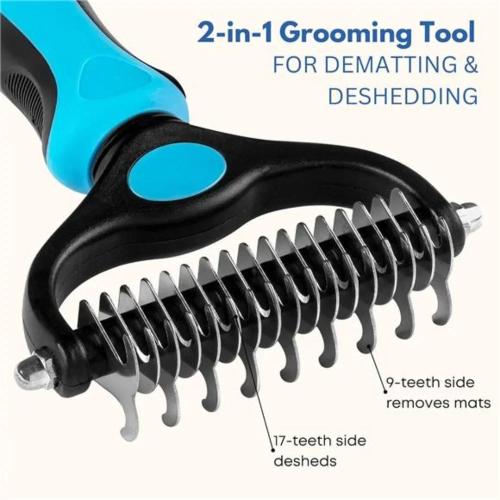 Dog and Cat Dematting Deshedding Brush Tool-Double Sided Undercoat Rake Shedding
